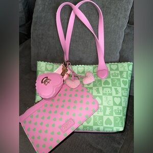 Juicy Couture Pink and Green Heart Tote Bag Set